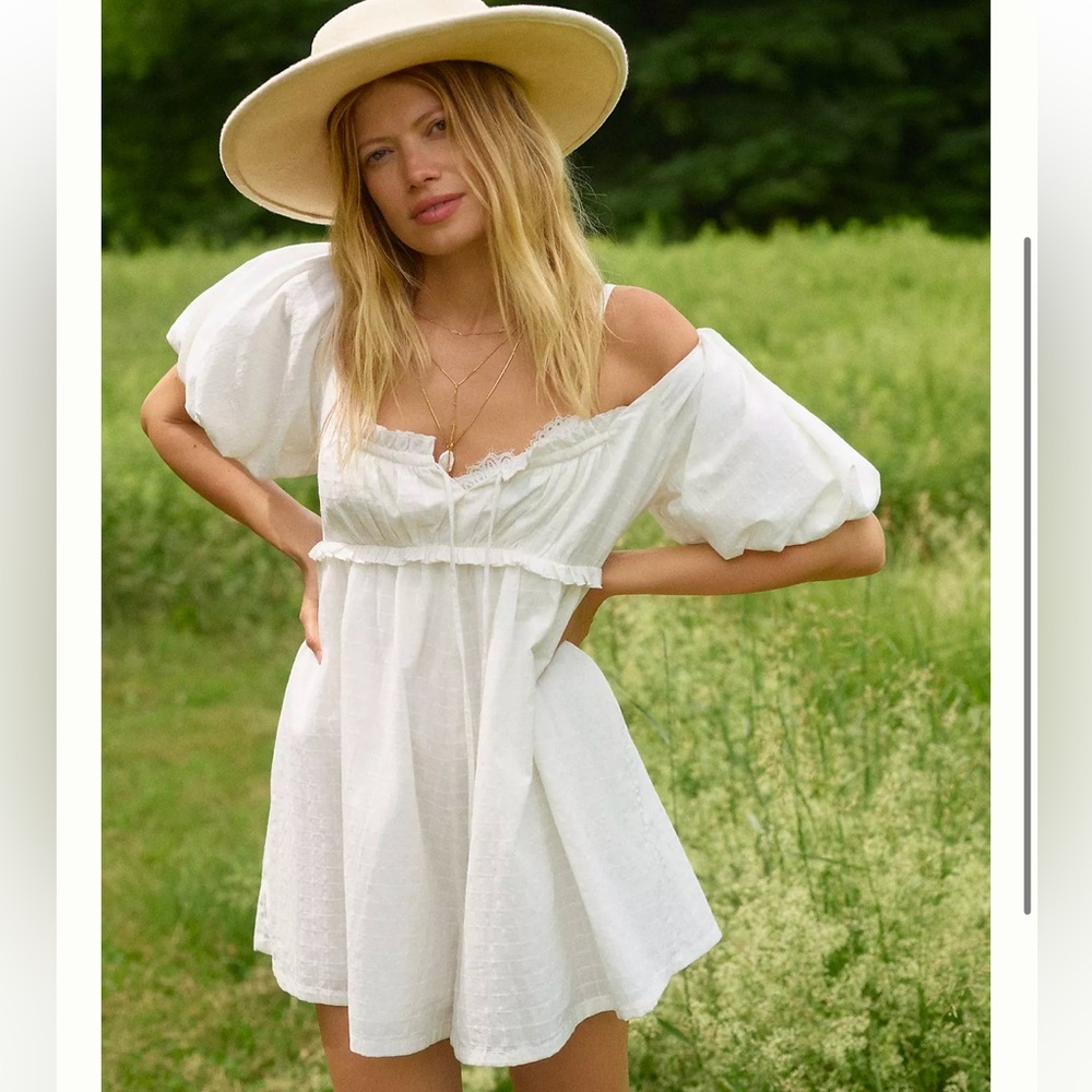 NWT Pilcro Anthropologie White Puff Sleeve Babydoll Romper size XL